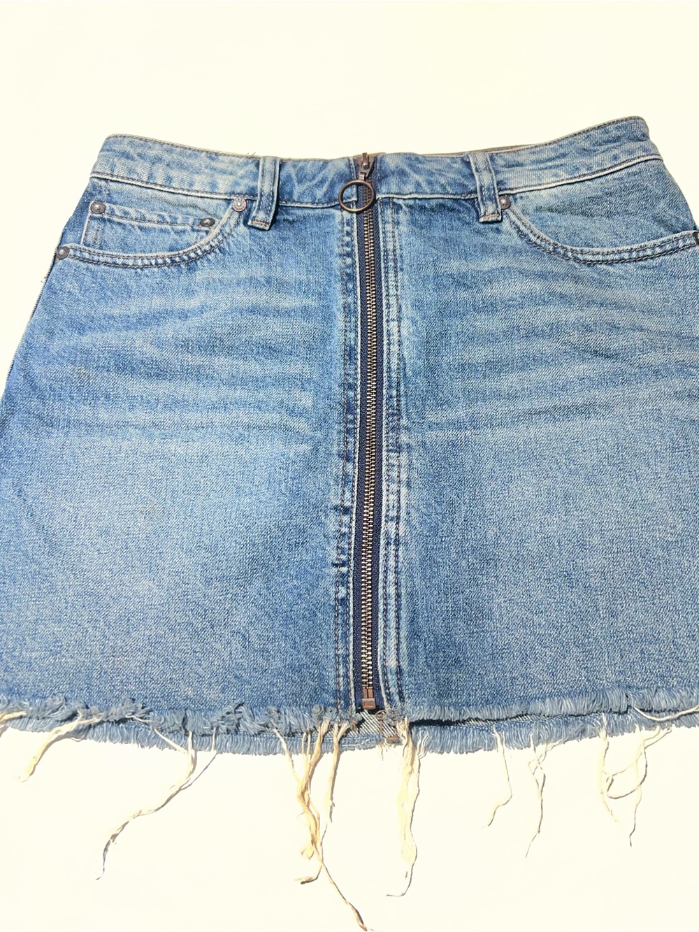 We The Free Light Blue Denim Mini Skirt with Front Zip - Picture 2 of 4